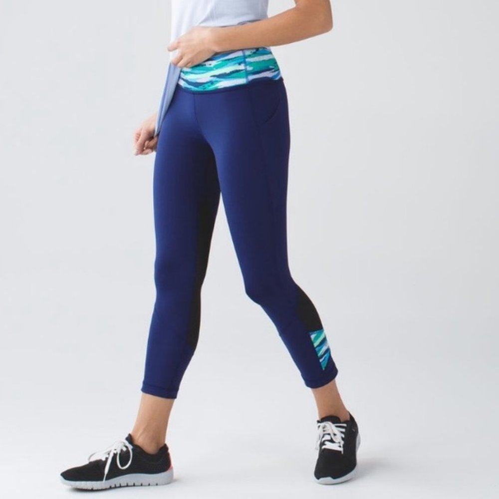 Lululemon Pace Rival Crop Hero Blue Green Leggings With Pockets Sz 4